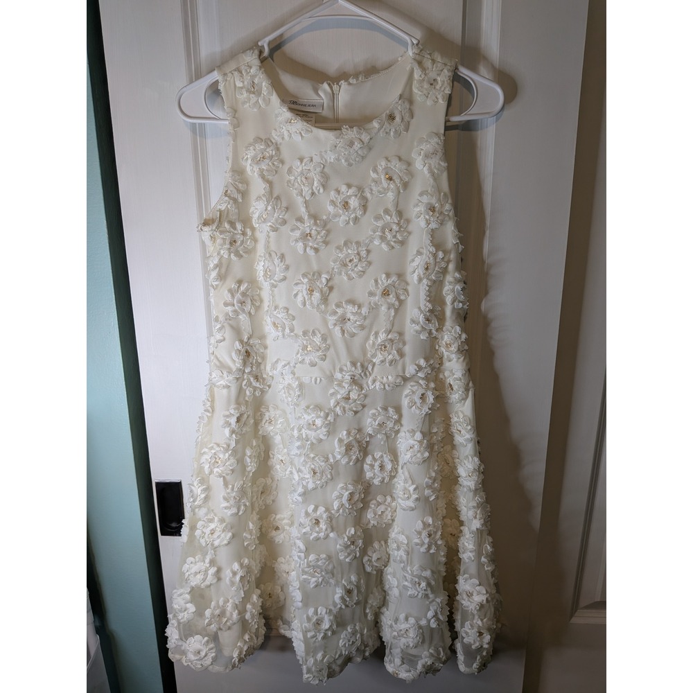Bonnie Jean Girls Ivory 3D Floral Sequin Sleeveless Formal Dress Size 14
